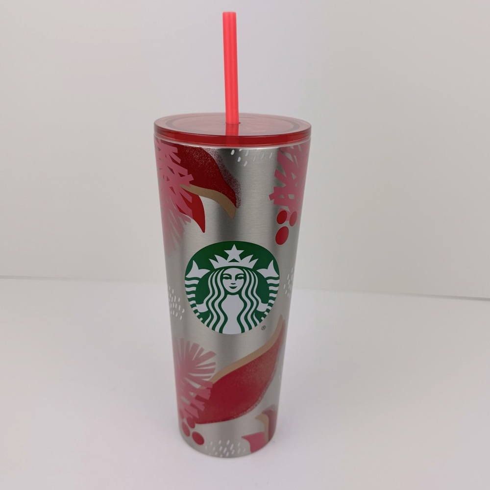 Starbucks Christmas Holly 2019 holiday straw tumbler Stainless steel 24 ounces.